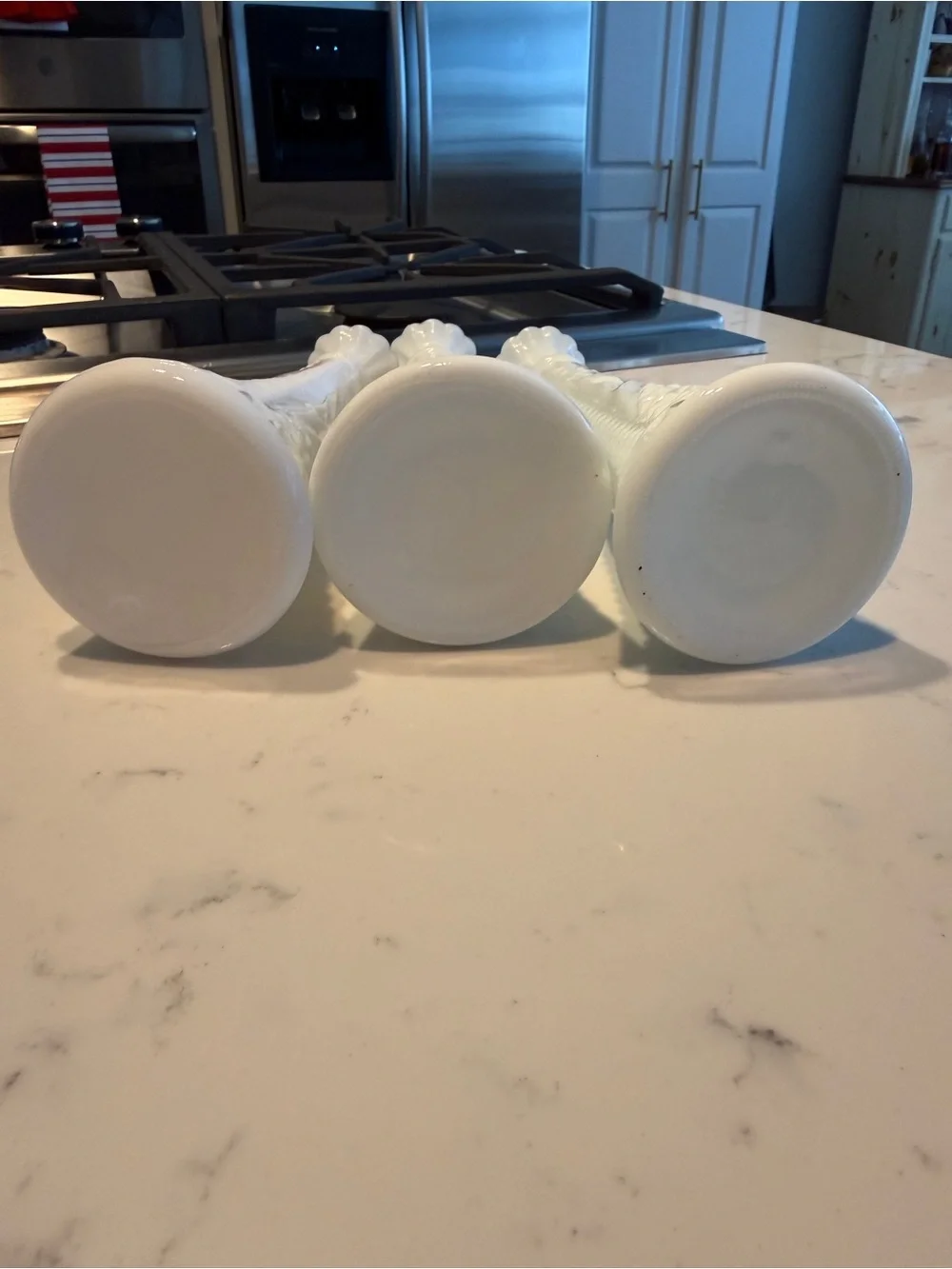 Vintage White Milk Glass Bud Vases Set of 3 Starburst Scalloped 9.5”